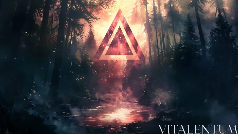 Geometric Portal Through Dark Forest Rendered in Radiant Light.