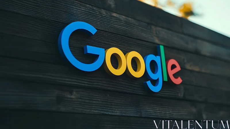 Google logotype on dark horizontal wooden panel background.