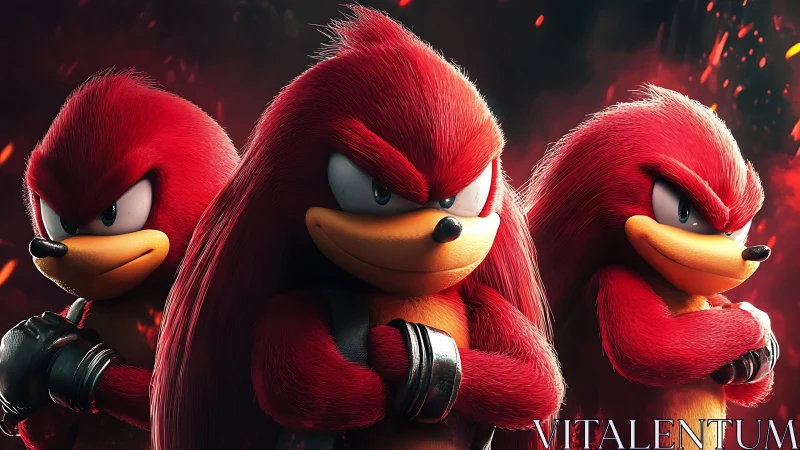 Red echidna trio under fiery cinematic lighting stance.