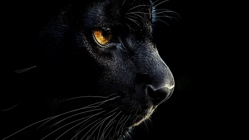 Black Cat Close-Up Portrait With Golden Eyes.