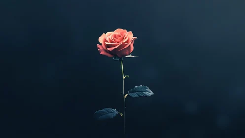Soft pink rose glows gently against a deep twilight sky