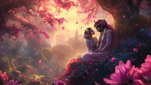 Lovers in Bloom: Romantic Escape Under Blossom Canopy