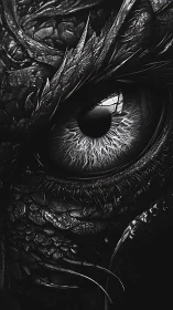 Monochrome dragon eye fills frame with razor-scaled detail