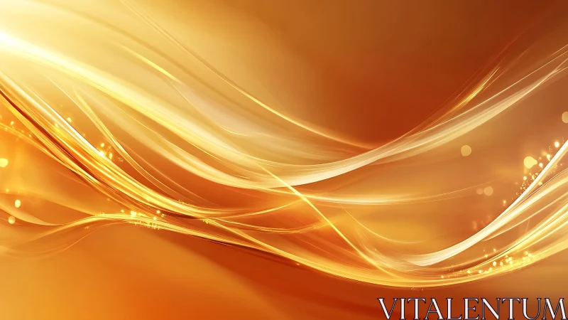 Golden abstract wave background with glowing lines and bokeh effect.