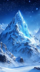 Glacial peak rises under dense starfield in deep blue night