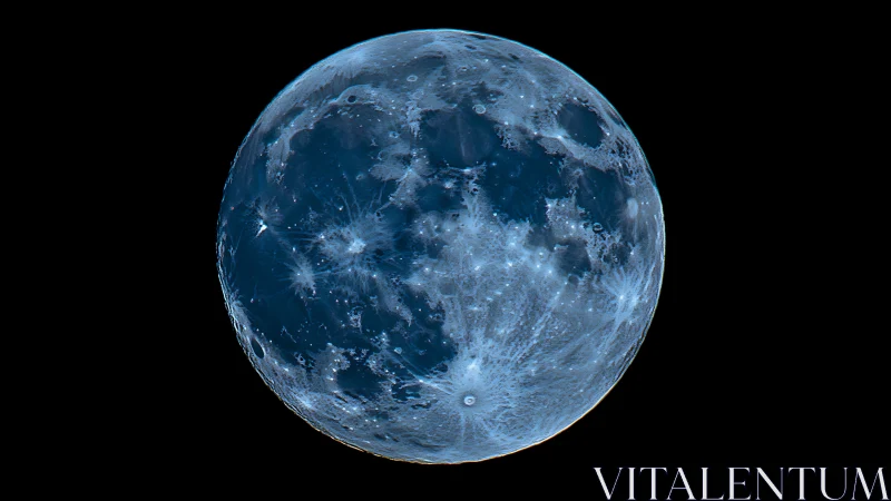 Full moon rendered in blue-tinted high contrast detail