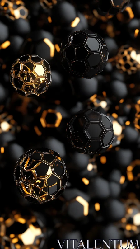 Parametric buckyball lattice with emissive gold core shells.