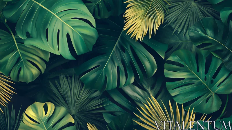 Lush tropical leaves create a calm, inviting jungle embrace