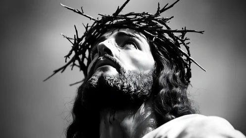 Dramatic close-up of sorrowful crowned figure in anguish.