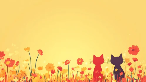Whisker Companions in Golden Bloom Garden