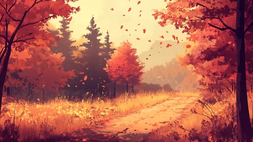 Autumn's Golden Corridor Blazes Through Whispering Woodland