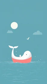 Minimal whale boat carries tiny passenger under pale sun