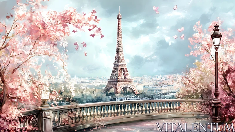 Blossomed Parisian skyline embracing a dreamy Eiffel dawn.