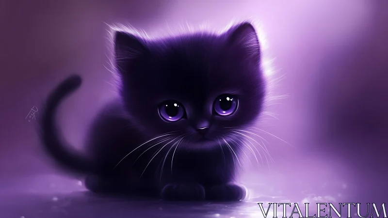 Black Kitten With Luminous Purple Eyes.
