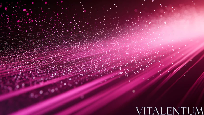 Abstract pink light streaks and sparkling particles digital art.