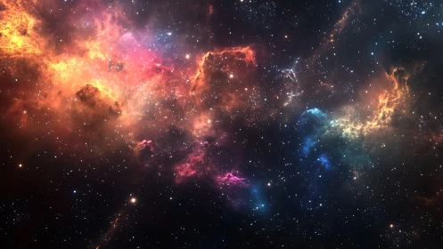 Star-splashed nebula river ignites a prismatic cosmic drift.