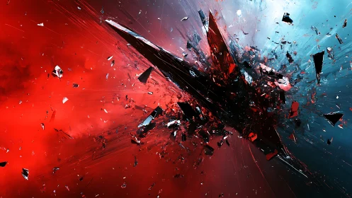 Fractured crystalline core in red cyan high-velocity impact