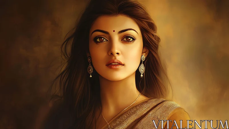 Digital portrait of Indian woman in warm chiaroscuro lighting