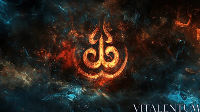 Central glowing emblem contrasts with turbulent color field