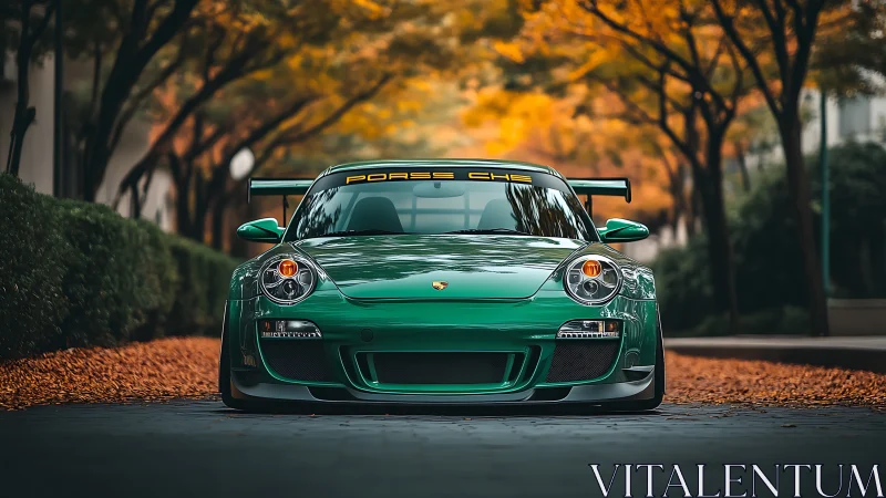 Emerald street racer prowls through a quiet autumn tunnel.