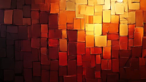 Warm Abstract Cubist Painting with Textured Square Patterns.