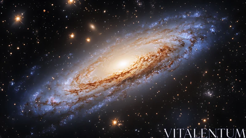 Spiral galaxy core glowing amid dense star field in space.