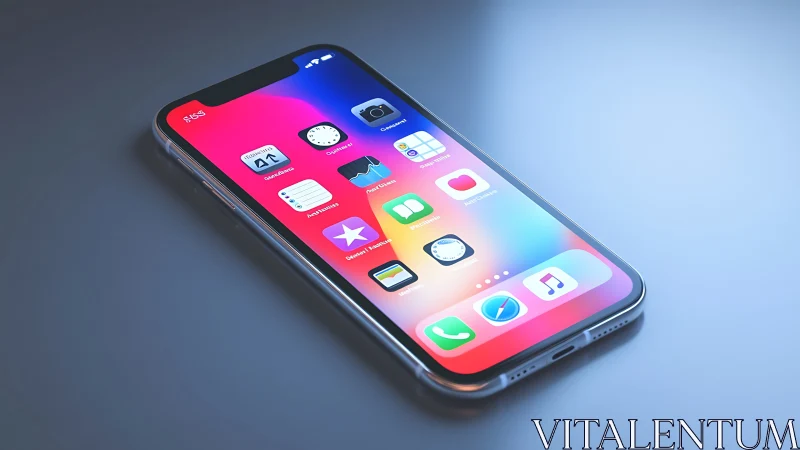 Smartphone rendered with iOS interface displaying application icons.