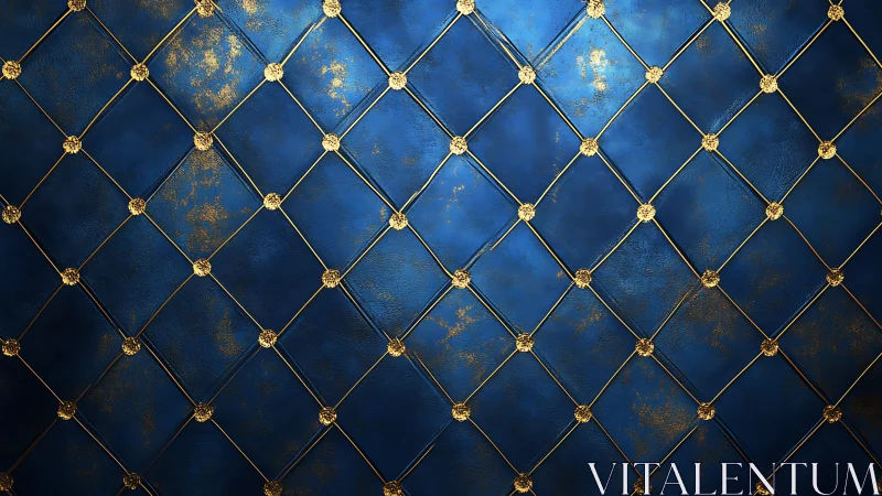 Luminous blue leather diamonds with ornate golden studs.