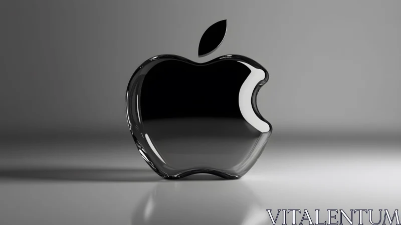 Sleek glass apple logo in modern 3D style on gray background.