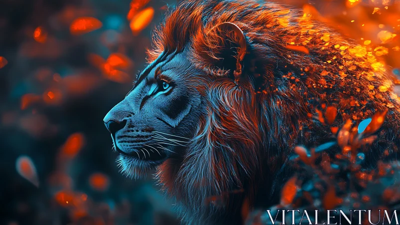 Digital lion profile shows dual-tone lighting and shallow focus