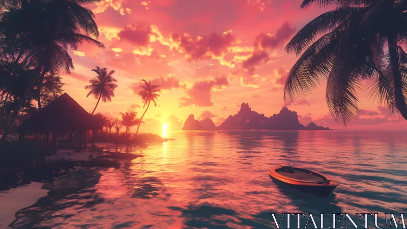 Sunset lagoon shimmers beneath flaming cotton candy skies.