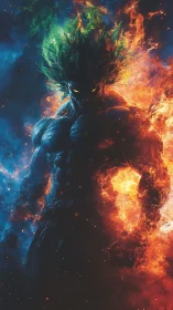 Elemental warrior ignites in twin fire and ice inferno.