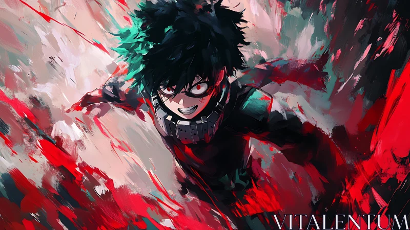 Charging hero in a storm of bold red and teal energy.