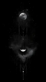 Monochrome moons align within vertical geometric cosmic axis