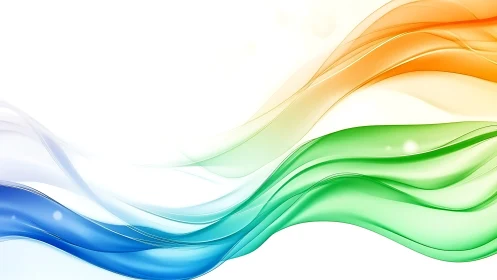 Tri-color luminous wave ribbons in flowing motion design.