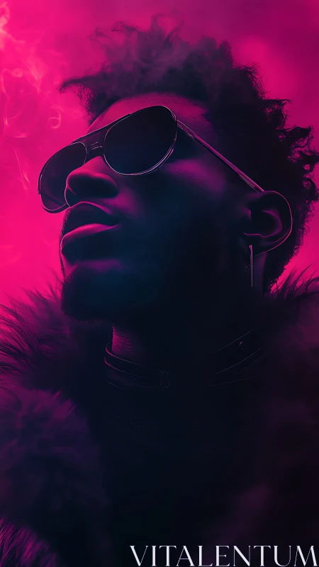 Neon-saturated portrait under high-contrast chromatic backlight.