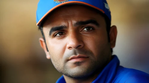 High-resolution close-up portrait of focused cricket player