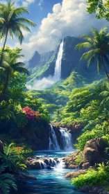 Emerald canyon falls pour into a hidden turquoise jungle pool.