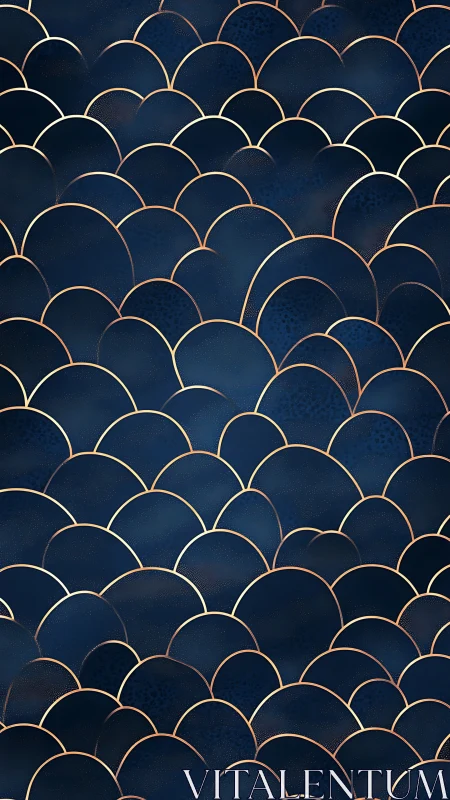 Midnight indigo scallop pattern with metallic gold outlines