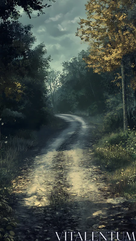 Forested pathway with overhanging tree canopy