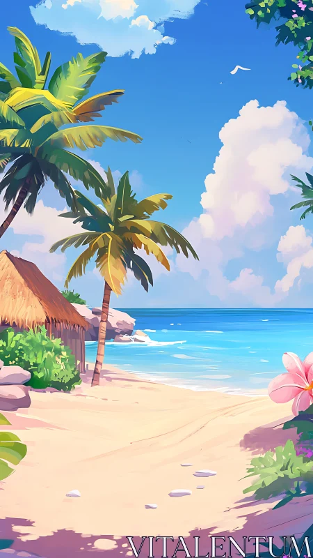 Tropical Beach Paradise with Palm Trees and Ocean