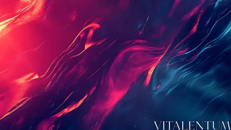 Neon fluid waves merge across deep magenta teal field.