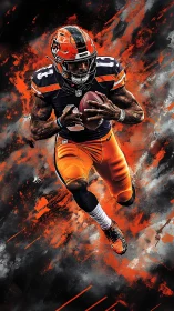 Explosive gridiron runner in dynamic orange energy burst.
