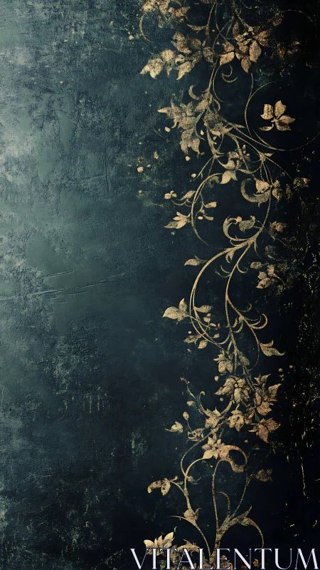 Gold floral vine borders textured dark teal background