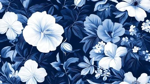 Indigo Dreams Blooming: Where White Petals Dance Against Midnight Silk