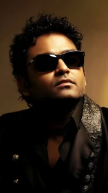 Moody portrait of a stylish man in deep golden light.