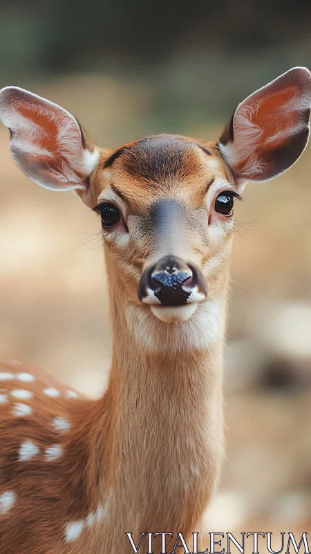 Portrait of spotted fawn in shallow depth-of-field light.