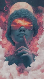 Silent dreamer holds a glowing sunset within mirrored shades