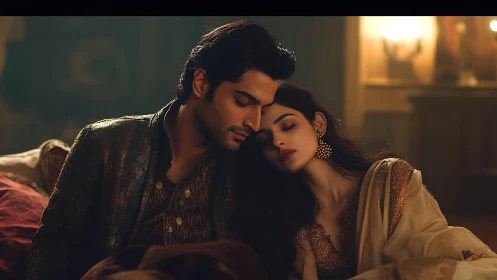 Intimate South Asian Portrait With Golden Ambient Lighting.