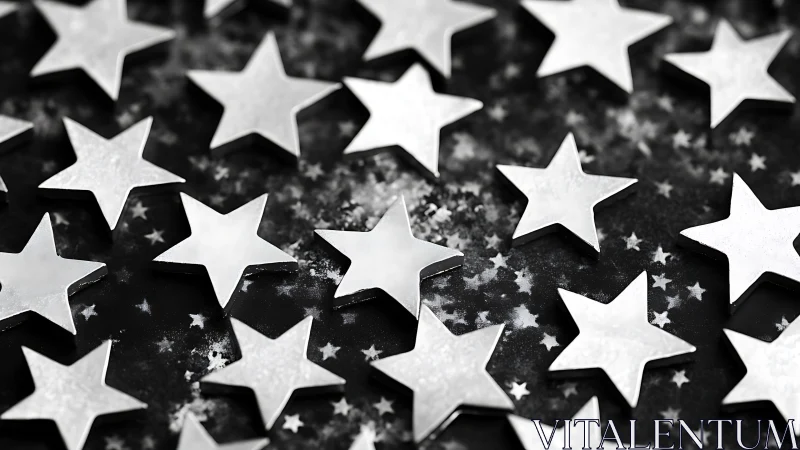 Silver star confetti scatters across a dreamy dark surface